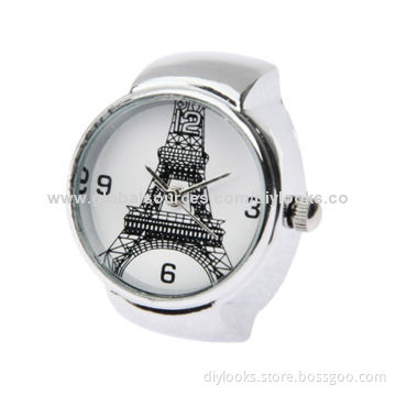 Stylish Eiffel Tower Pattern Finger Ring Design Quartz Watch with Stretchy Band